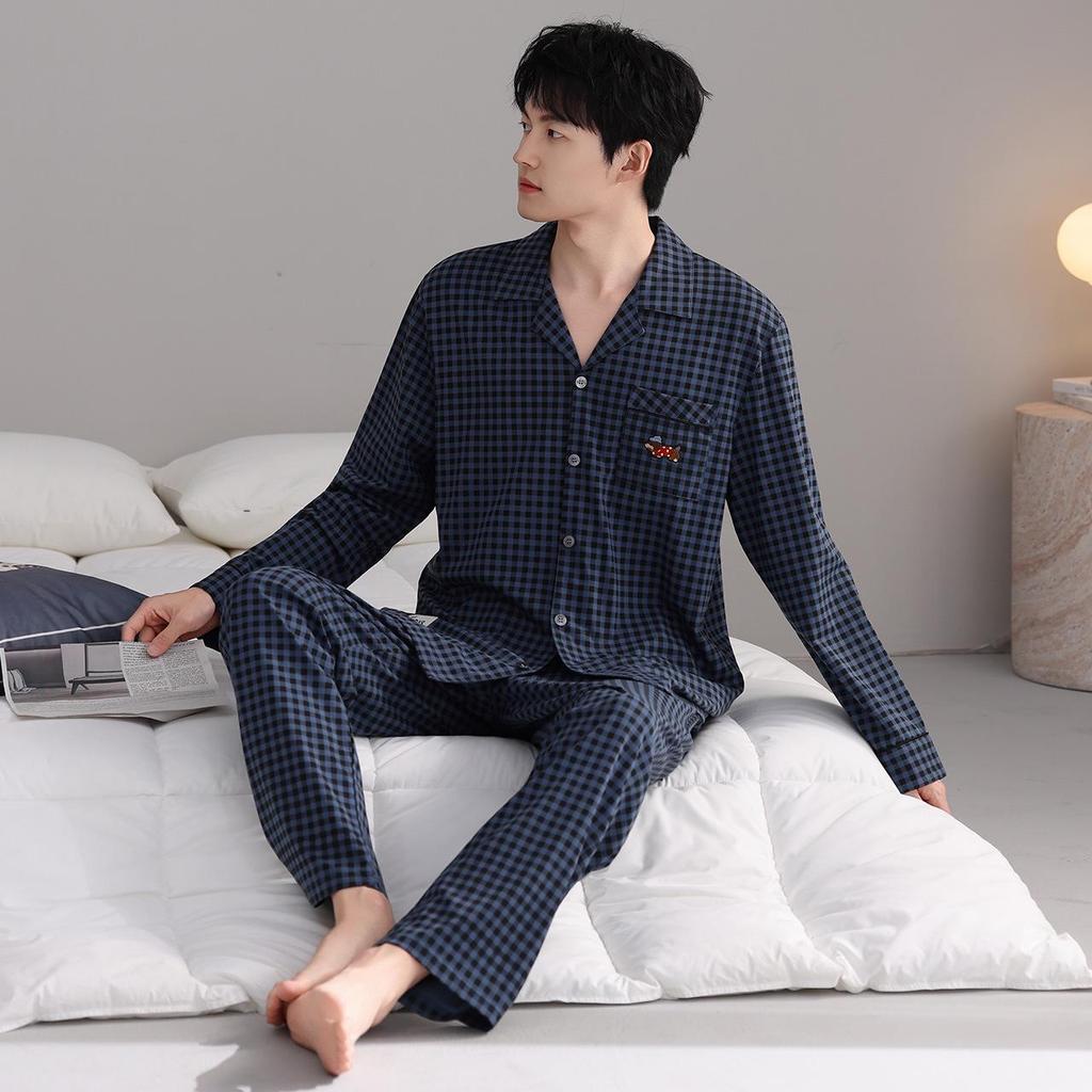 Men's Autumn Cotton Pajama Set - Cardigan, Long Sleeve Top & Pants, Casual High-End Home Wear