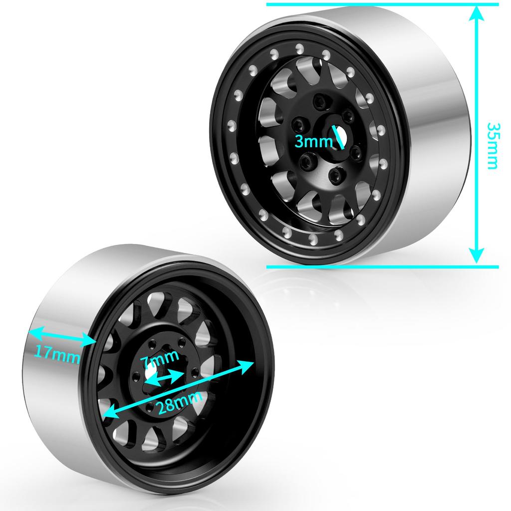 RCMAZO 1,3" Aluminiowa Felga Beadlock z Ujemnym Offsetem 1,3" Piasta Koła do Samochodu RC Crawler SCX24 TRX4M 124 118 Ulepszenie (czarny)