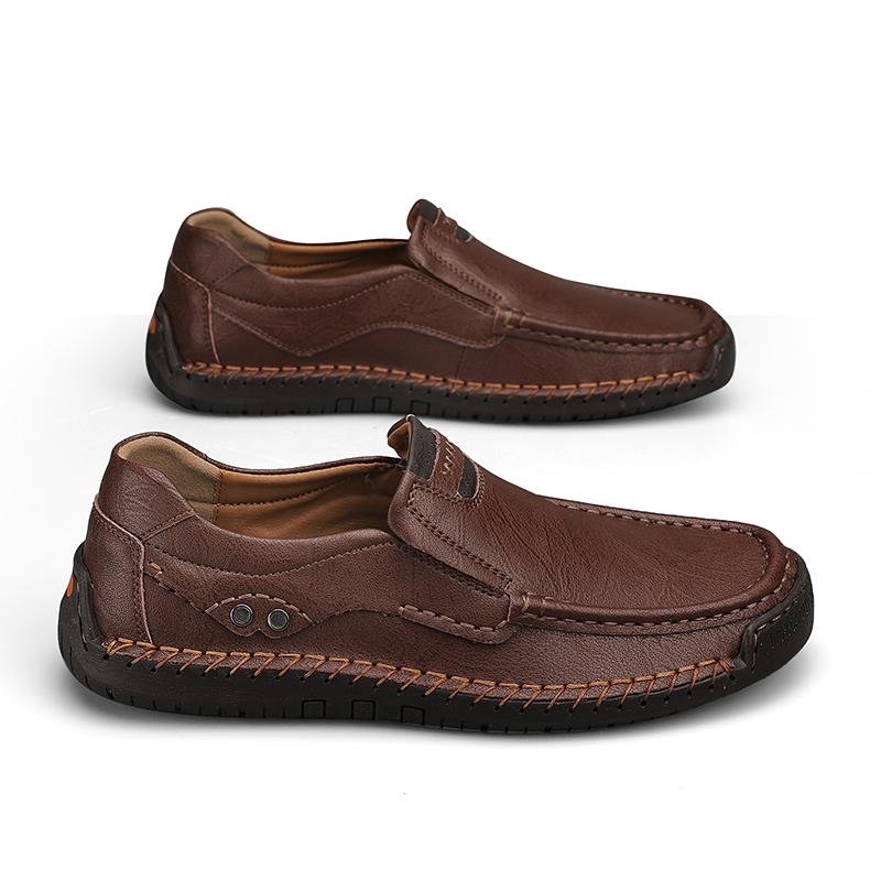 

Модные мужские уличные дышащие мокасины для мужчин, универсальные мягкие удобные нескользящие мокасины на плоской подошве, повседневная обувь из натуральной кожи 45 темно-коричневого