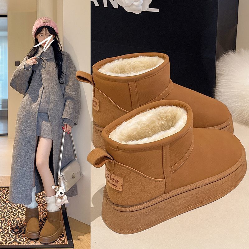 Winter New Muffin Velvet Warm Cotton Shoes Retro Versatile Platform Short Tube Non-slip Snow Boots Women