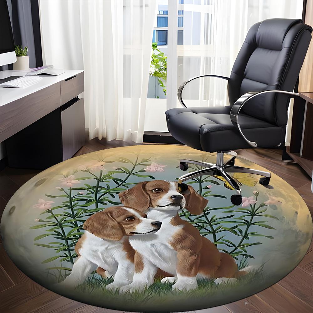 1pc Beagle Print Chair Carpet for Office, Round Polyester Mat, Indoor Decor for Office, Easycare Fabric, Washable Non-slip Area Carpet