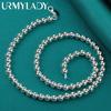 925 Sterling Silver Round 6mm Beads Necklace For Men Women Party Wedding Fashion Jewelry
