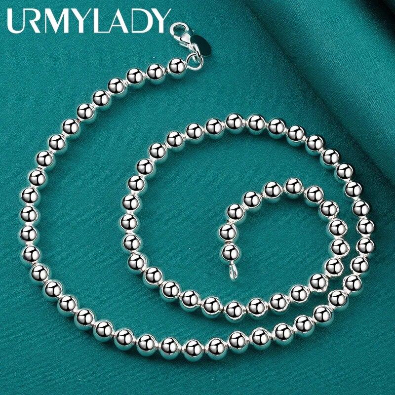 925 Sterling Silver Round 6mm Beads Necklace For Men Women Party Wedding Fashion Jewelry