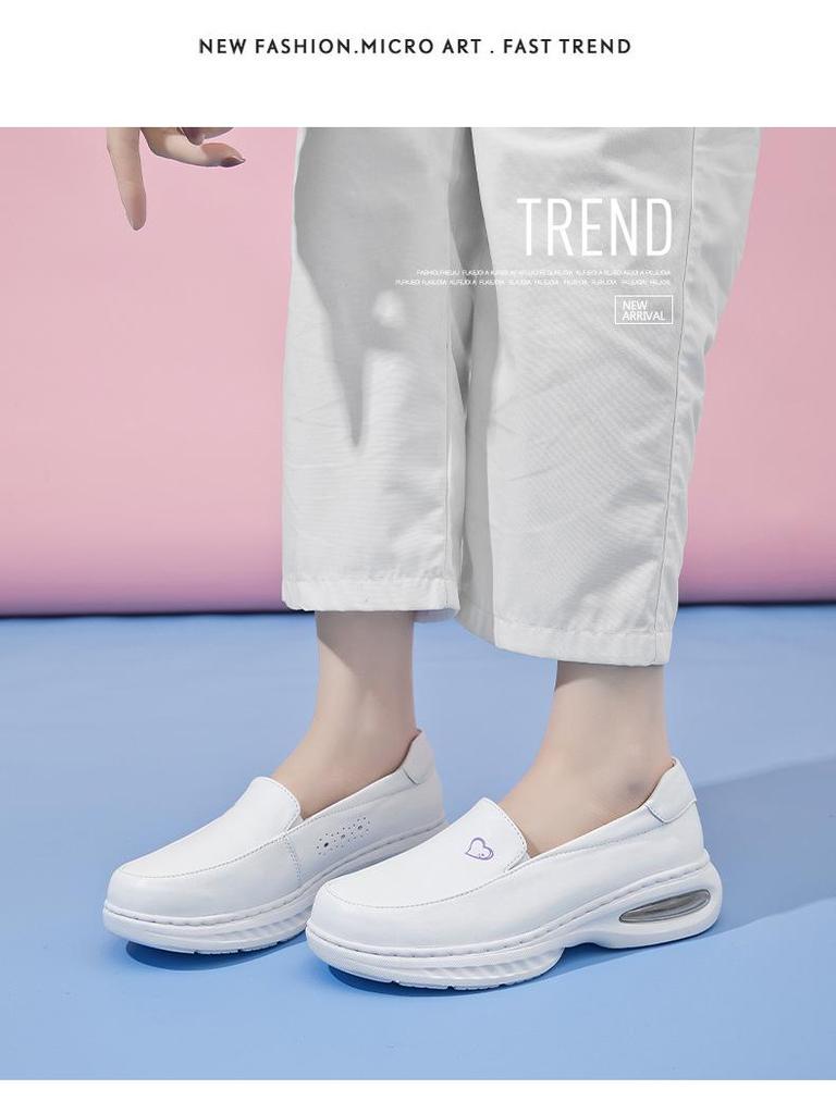 Bu Lan Ni Women's Genuine Leather Nurse Shoes – Breathable, Soft Sole, Non-Slip, Air Cushion, Comfortable for Medical Staff, Same Style as Hospital