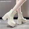 Platform Women Ankle Boots Crystal Leather High Heels Fad Shoes Designer Motorcycle Boots 2025 Trend Chunky Pumps Botas Mujer