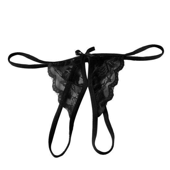 Women T-back Low Waist Open Crotch Hollow Out See-through Lace Seductive Solid Color One Size Lady Thong for Valentine's Day