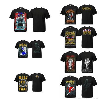 Tshirt Short Sleeve Printed Screen Muay Thai Kick Boxing MMA Polyester Thailand Black Round Neck 2