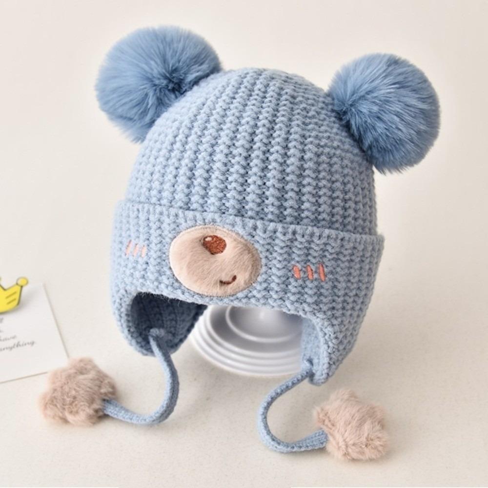 

Cute Bear Pullover Cap Windproof Beanie Hat New Ear Protection Hat 1-5Y синий