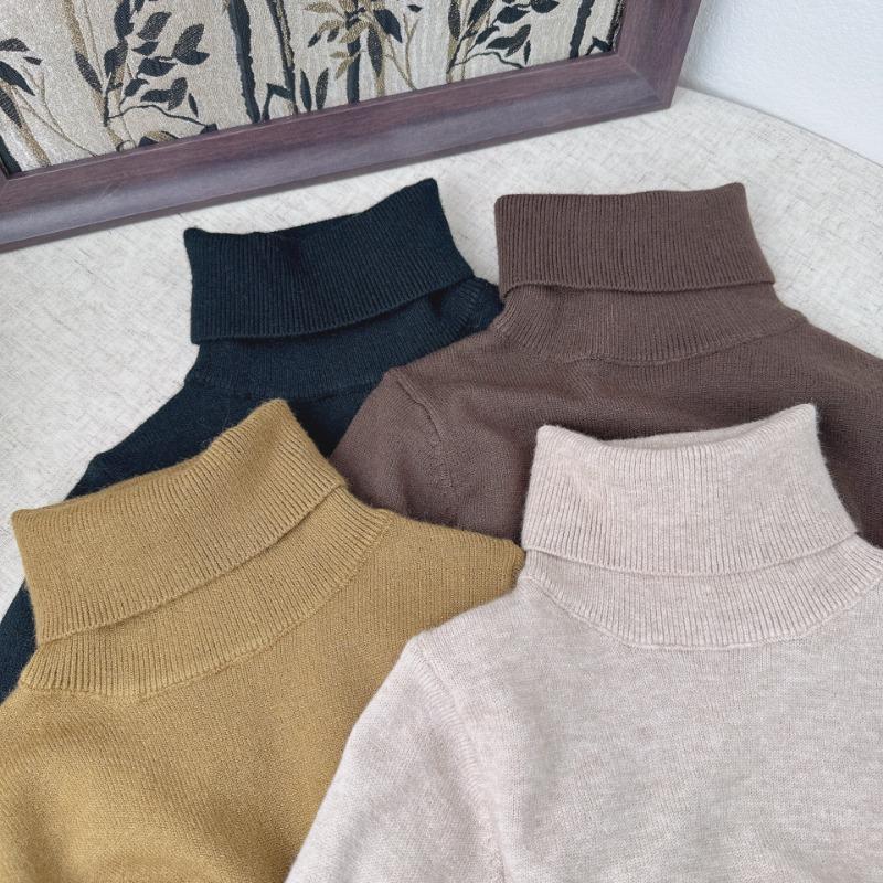 Kids Solid High Neck Long Sleeve Knit Base Sweater For Boys And Girls