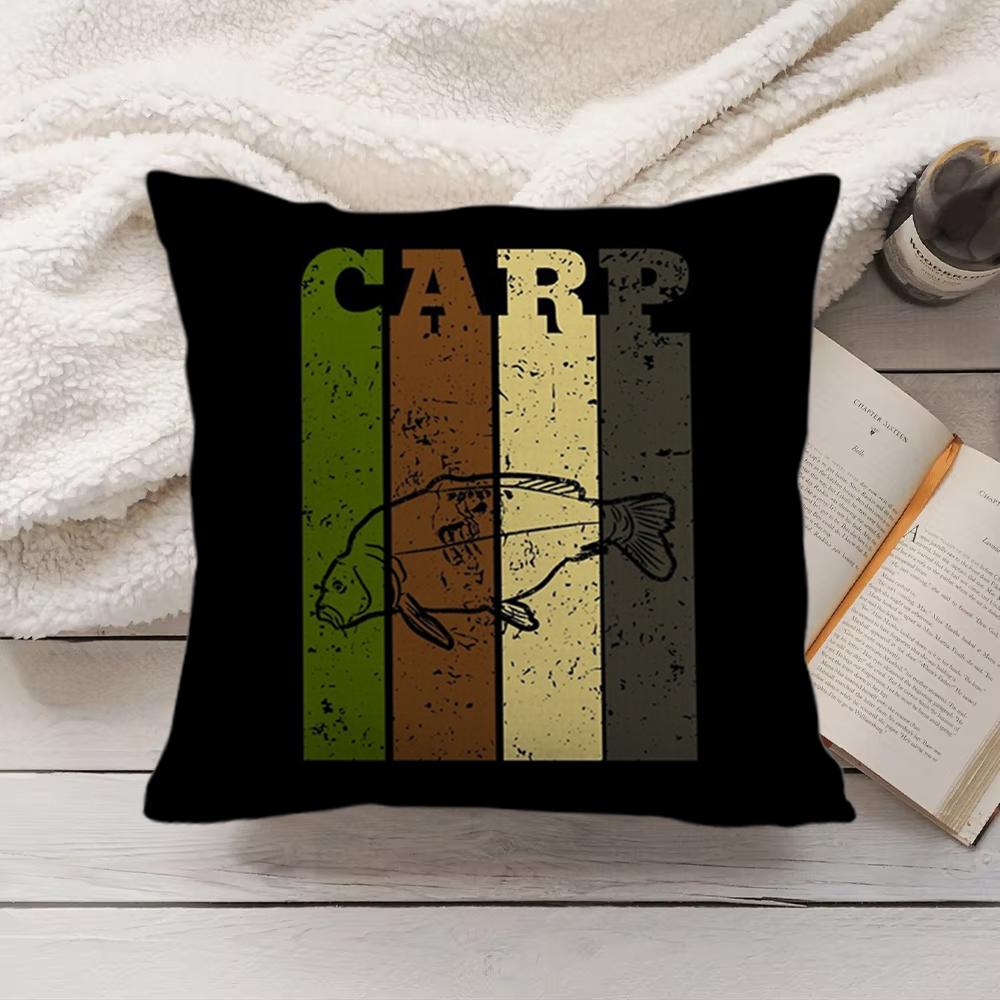 Carp Fishing Art Cushion Cover Short Plush Double-Sided Printing Home Machine Washable In Warm Winter Pillow Cover