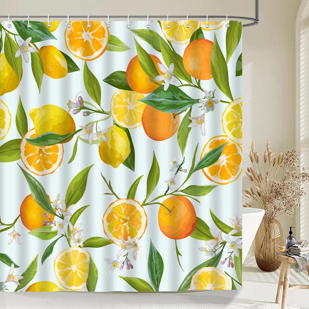 

1 pc Fresh Lemon Fruit pattern Shower Curtains Bathroom Polyester Bath Curtains Printing Shower Curtain Decor With Hooks Curtain W90xH180cm