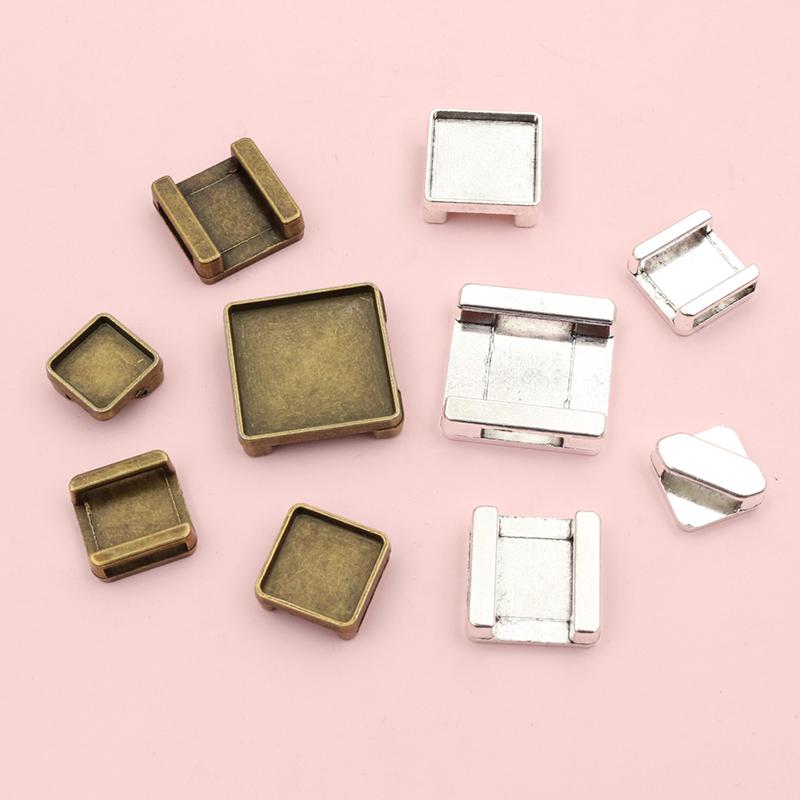10pcs Fits 10-20mm Square Cabochons Flat Slider Spacer Blank Base Settings Tray For 11mm Flat Leather Cord DIY Jewelry Making
