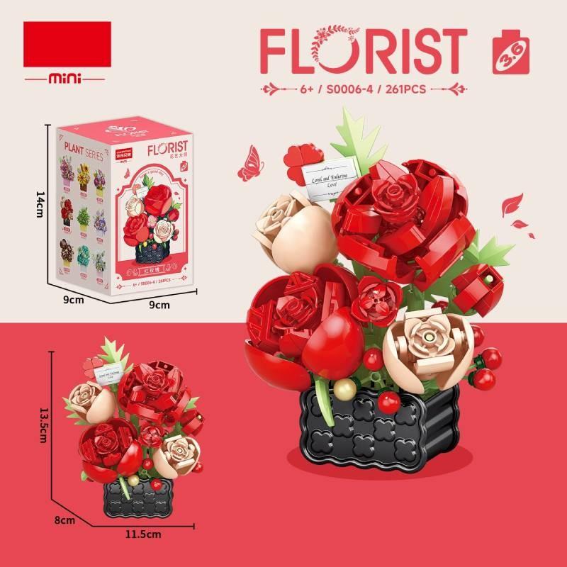 Carnation Flower Sunflower Rose Jasmine Flower Basket Assembly Building Blocks