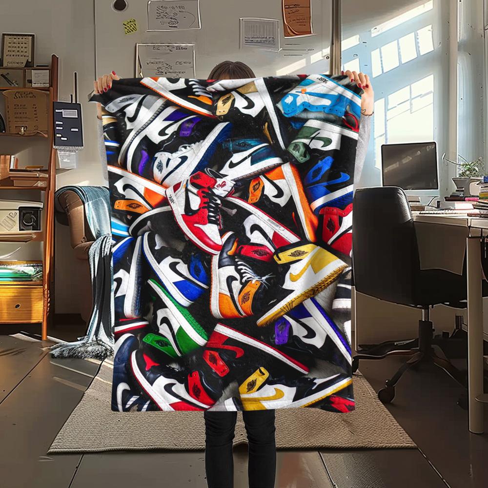 Stampa Sneakers Coperta di Flanella Copriletto per Camera da Letto Copridivano Campeggio Coperta Calda Regali per famiglia e amici(MJ055)
