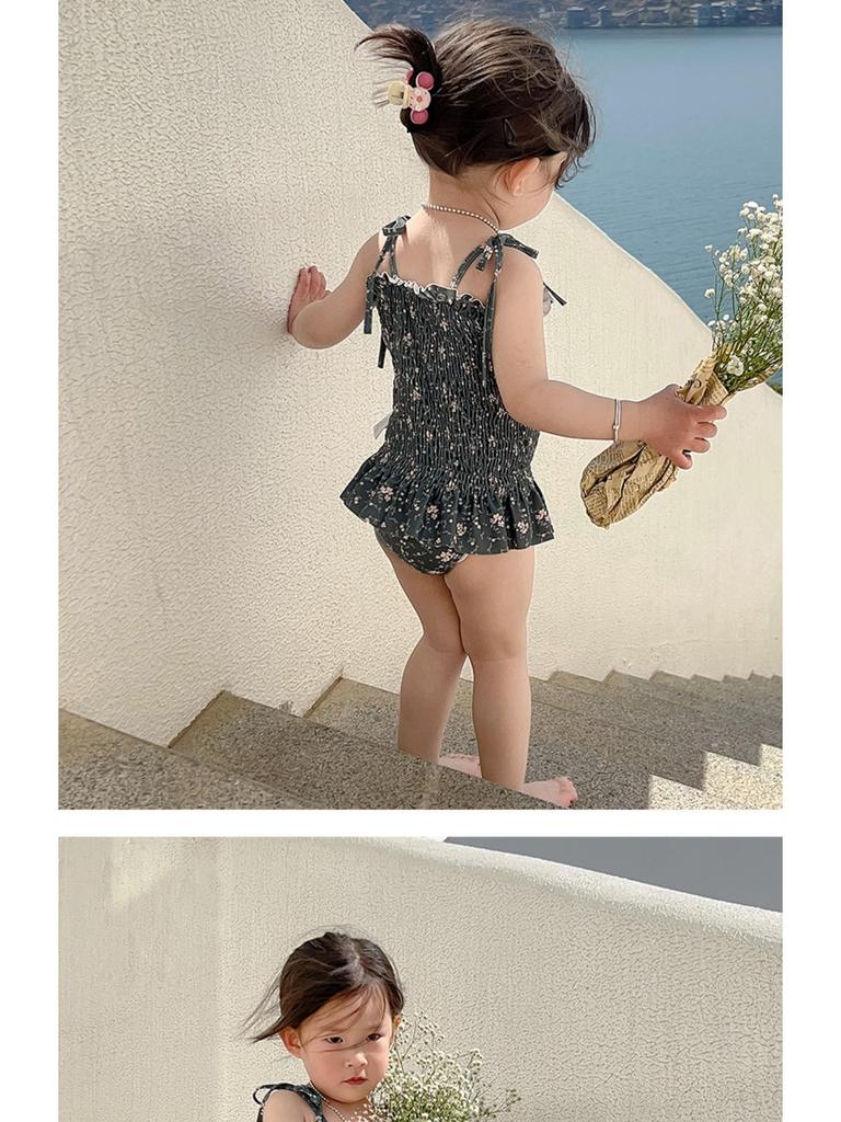 Floral Ruffle Strappy Triangle One-Piece Swimsuit for Girls