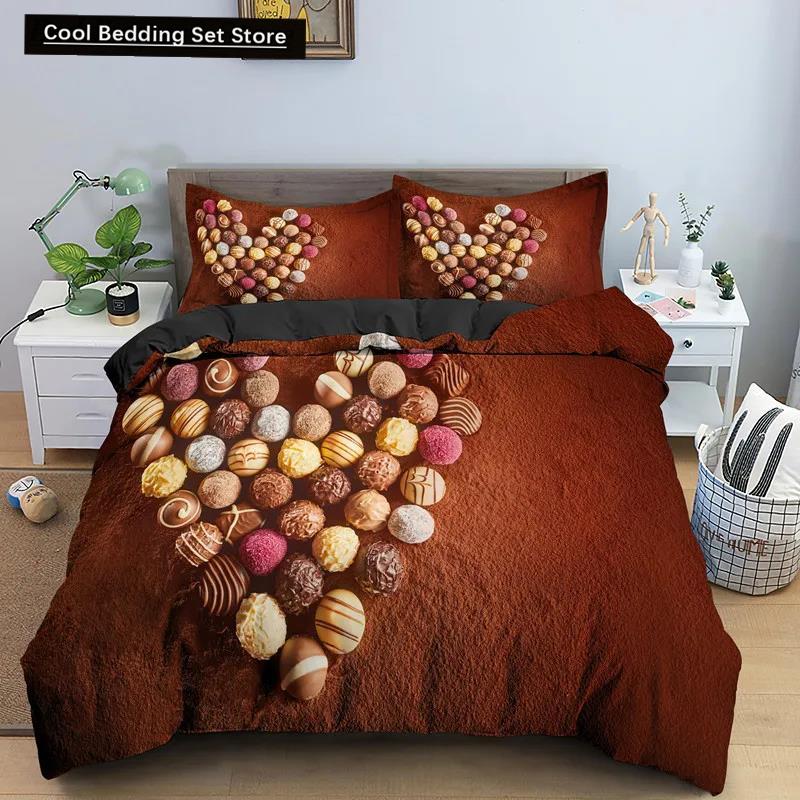 Comforter Chocolate Bedding Set Dessert Candy Comforter Sweet Food Girls Single Queen King 2/3Pcs Polyester