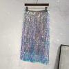Super Dazzling Colorful Tassel Sequin High Waisted Wrapped Hip Skirt, Half Skirt, Colorful Beaded Slim Fit Skirt for Women