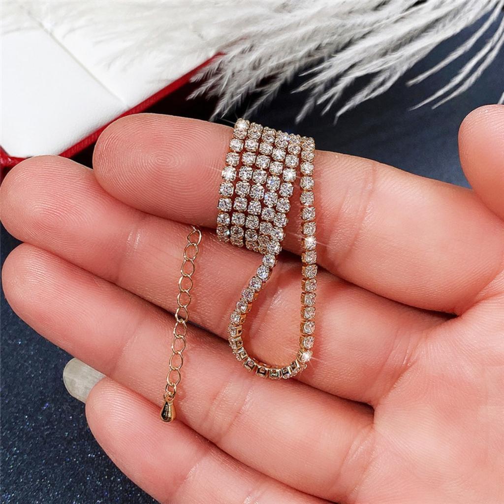 Women All Stone Tennis Chain Necklace Full Sparkling Round Cut Stones Elegant Statement Jewelry