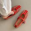 Fashion Handwoven Mixed Colors Hollow Ballet Flats Women Round Toe Buckle Mary Jane Shoes Comfort Brand Designer Loafers Sandals
