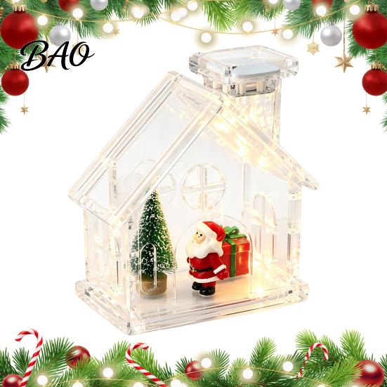 DIY Holiday Decoration Kit Clear Acrylic House Ornament, Fillable Christmas with Light, Refillable Ornament for Figurines Rechargeable Lighted