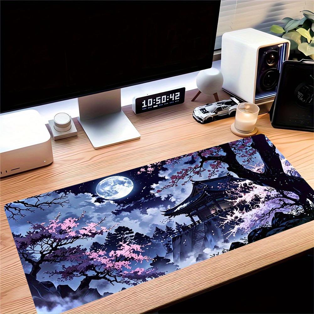 Large Multi-Size Non-Slip Rubber Base Classical architecture, peach blossom Mouse Pad, Stitched Edges Keyboard Desk Mat for School, Office,