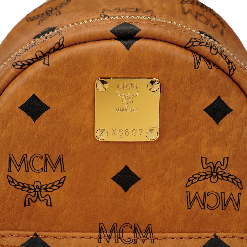 MCM Monogram Print Studded Coated Canvas And Leather Mini Backpack Unisex backpack Brown Cognac MMKDSVE11CO001