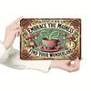 WhimsyVibeCo Colorful Metal Decor | "Embrace the Madness" Tin Sign with Tea Party Mushrooms, Ideal for Cafes & Rustic Farmhouses