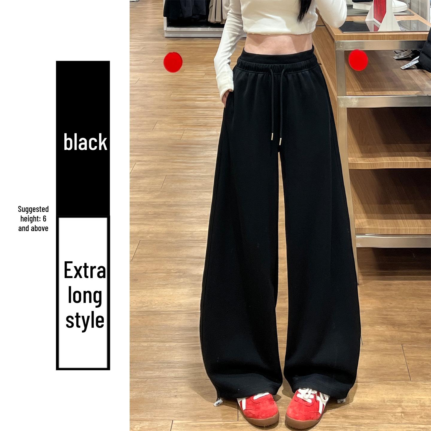 

Women s Black Wide-Leg Curved Pants - Spring 2026 Thickened Sweatpants, Fashionable Drape, Slimming Sports Style. XL