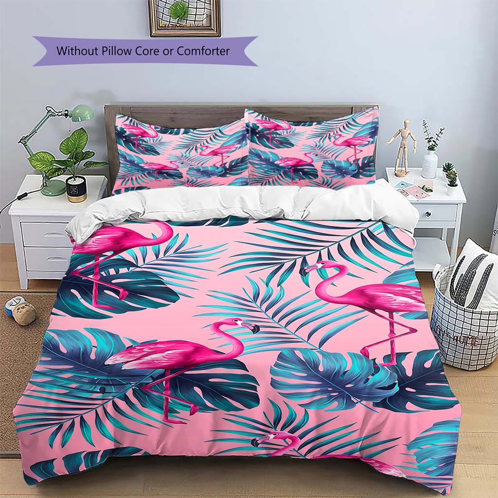 Flamingo Pattern Bedding Quilt Set Quilt Cover Pillowcase Home Decoration Birthday Gift (1 * Duvet Cover + 2 * Pillowcase, Without Core)