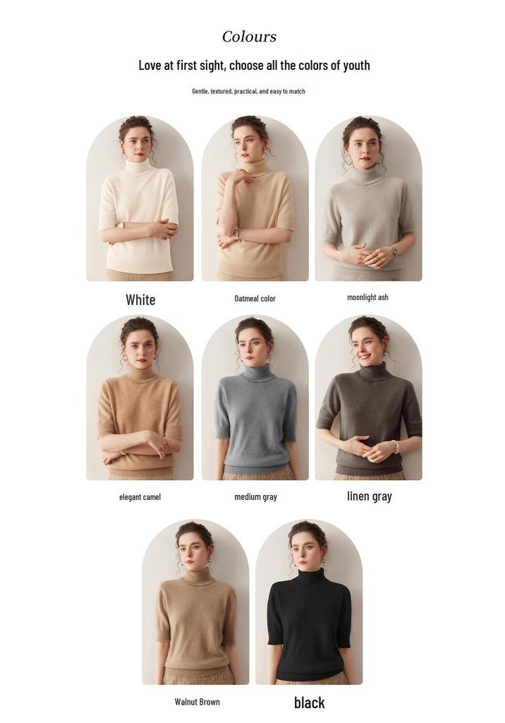 2025 Autumn/Winter Cashmere Loose Knit Top with Half-High Neck & Five-Point Sleeves