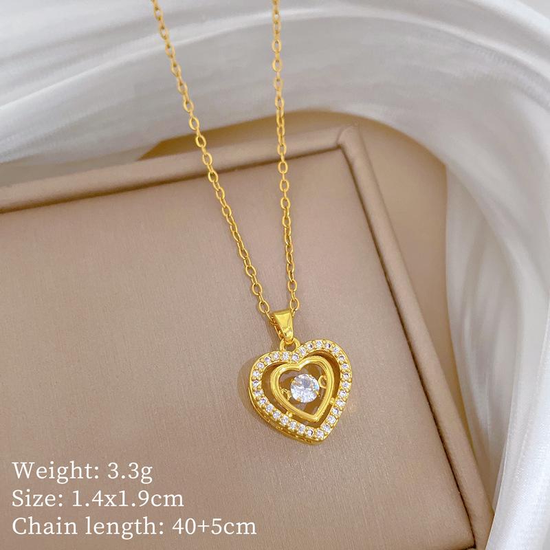 Titanium Steel, Love Double-Layer Smart Light Luxury Temperament Gorgeous Full Diamond Necklace Female Versatile Collarbone Chain Titanium Steel Chain