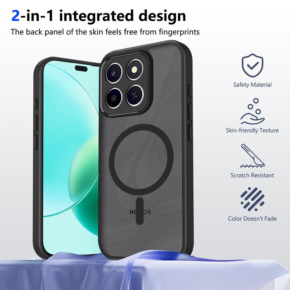 KEYSION Matte Translucent Magnetic Phone Case for HONOR X7d 5G Silicone+PC Clear Shockproof Cover for Honor 400 Smart 5G