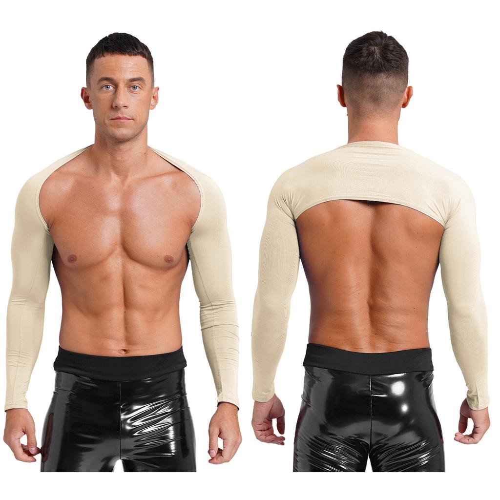 Herren Offene Vorderseite Crop Top Lässig Einfarbige Langarm Strickjacke Fitness Sport Bolero Schulterbedeckung Tops zum Zeigen des Körpers
