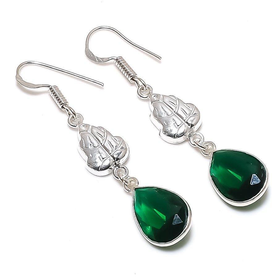Natural Chrome Diopside Gemstone 925 Sterling Silver Jewelry Earring 2.09 ETC-14104