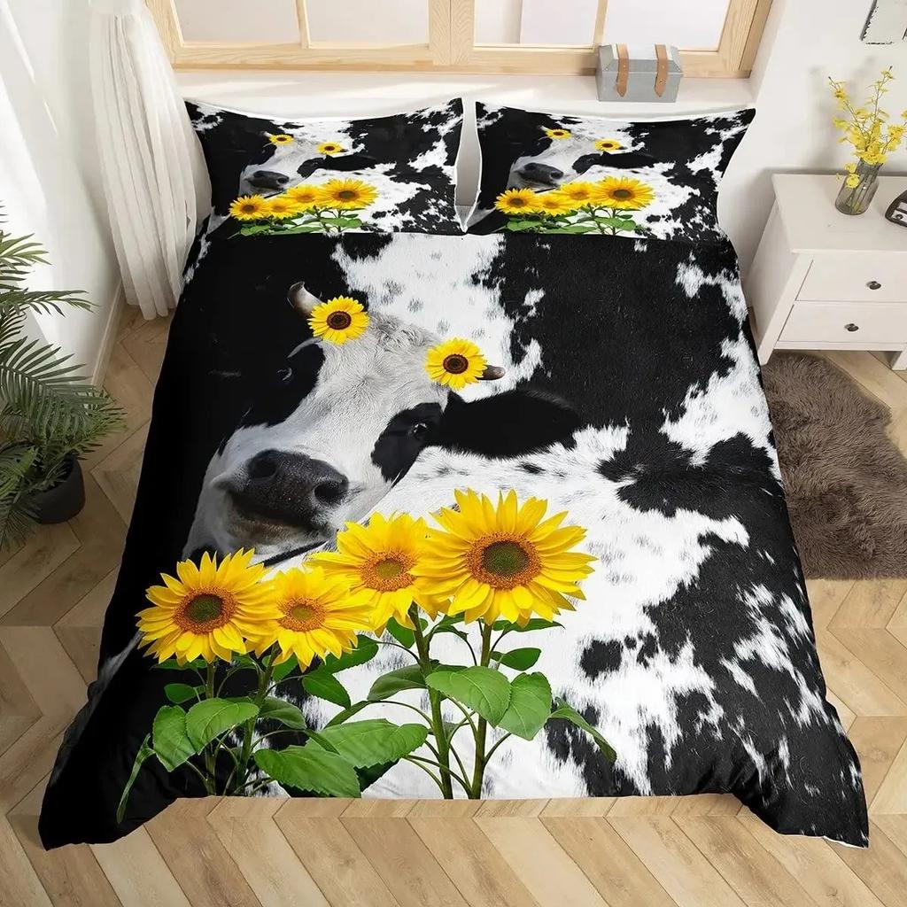 Sunflower Duvet Cover Set Full Size for Girl Yellow Flower Bedding Set Botanical Floral Comforter Cover on Teal Wood Quilt Cover