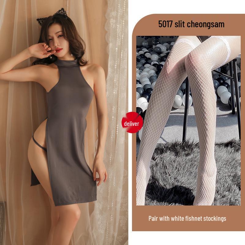 Plus Size Night Oath Tiffi High Slit Ice Silk Cheongsam Lingerie Dress