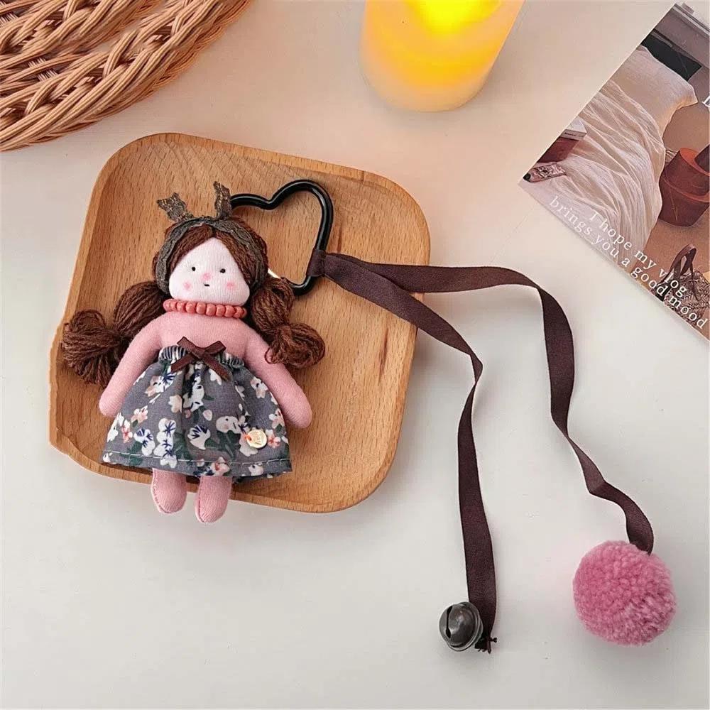 Cloth Floral Dress Dolly Girls Plush Stuffed Doll Cartoon Bag Pendant Backpack Decor