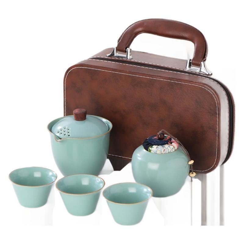 Ru Kiln Travel Tea Set Portable One Pot Three Cups Kuaike Cup Kung Fu Tea Set Event Giveaway White Porcelain Gift