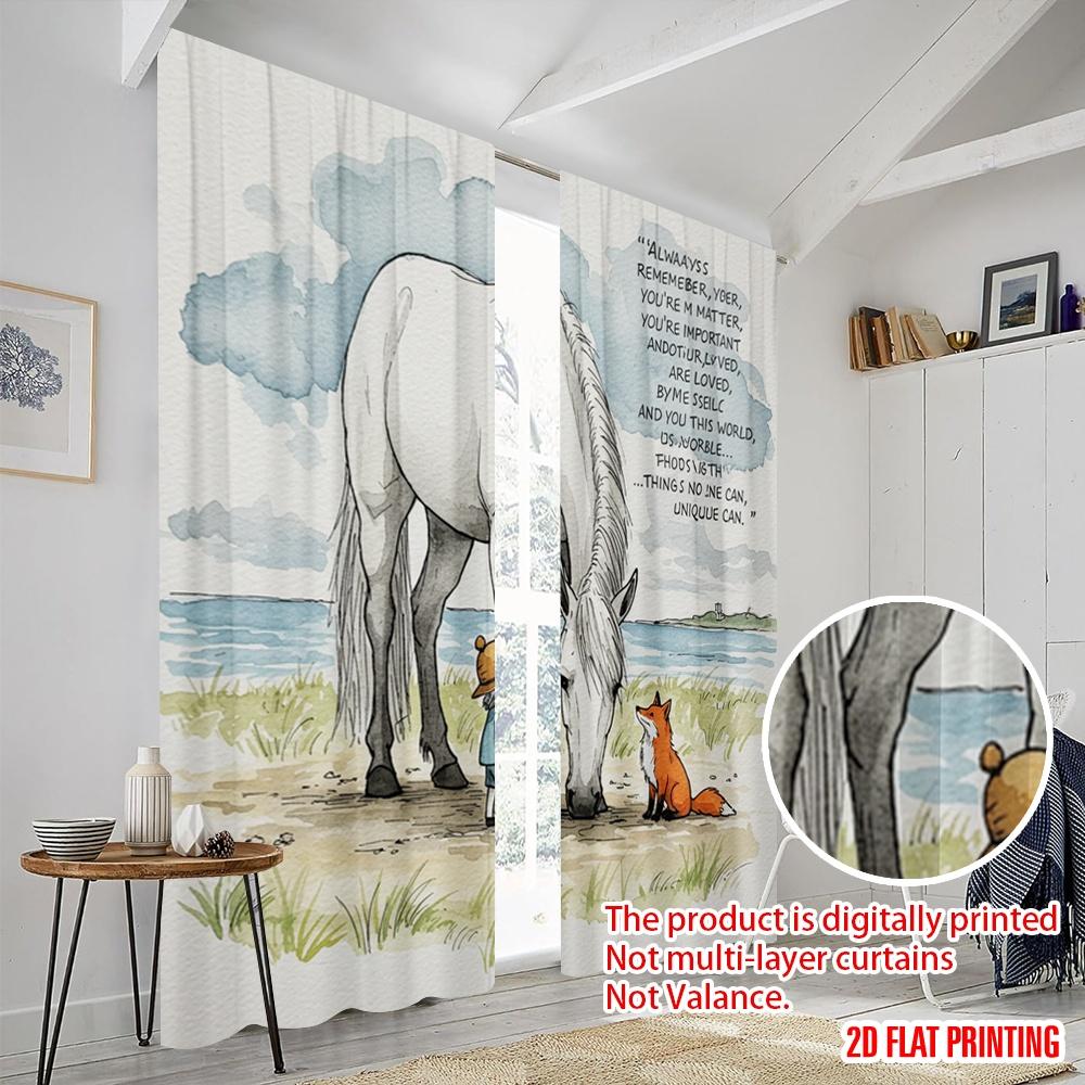 2pcs 2D flat printing Drapes Horse Fox Childhood Love 100% Polyester Without Electricity Birthday Party Perfect for Photo Booths