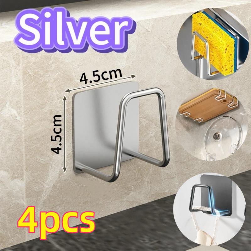 1-10pcs Kitchen Stainless Steel Sponge Holder Sink Self Adhesive Drain Drying Rack Household Wall Hooks Kitchen Accessories