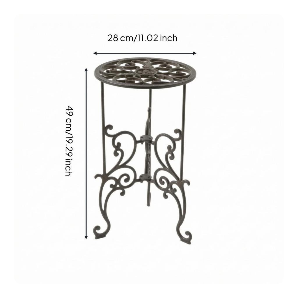 Wrought Iron Plant Stand Freestanding Furniture Scrollwork for Balcony, Entryway