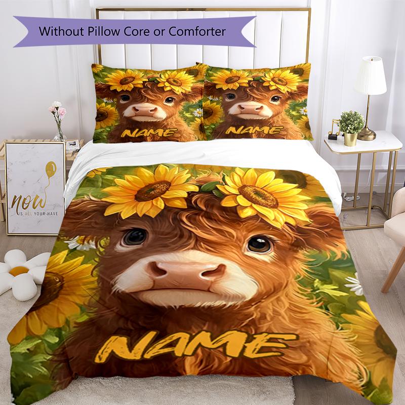 3pcs Custom Name Cow Bedding Set Duvet Cover Closure Includes 1 Duvet Cover & 2 Pillowcases, Soft and Comfortable for All Seasons.