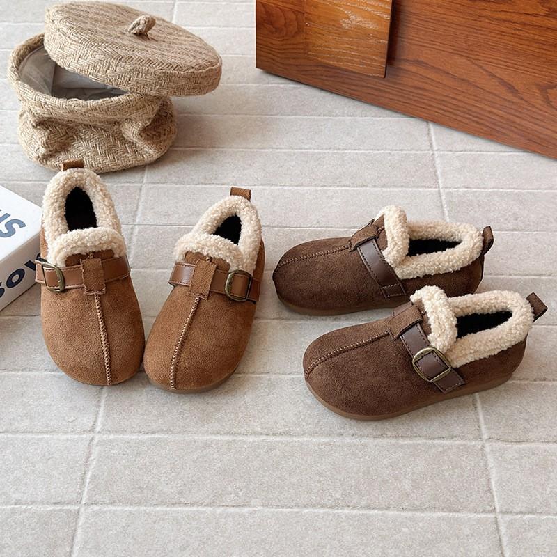 Kids Winter Warm Slip-On Boots With Faux Suede Upper TPR Sole Girls Boys Ages 4-12