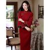 Luo Shibo "Clear Mountain Poetry" New Chinese Style Beautiful Long Sleeve Chenier Cheongsam Winter Fleece Warm Daily Women