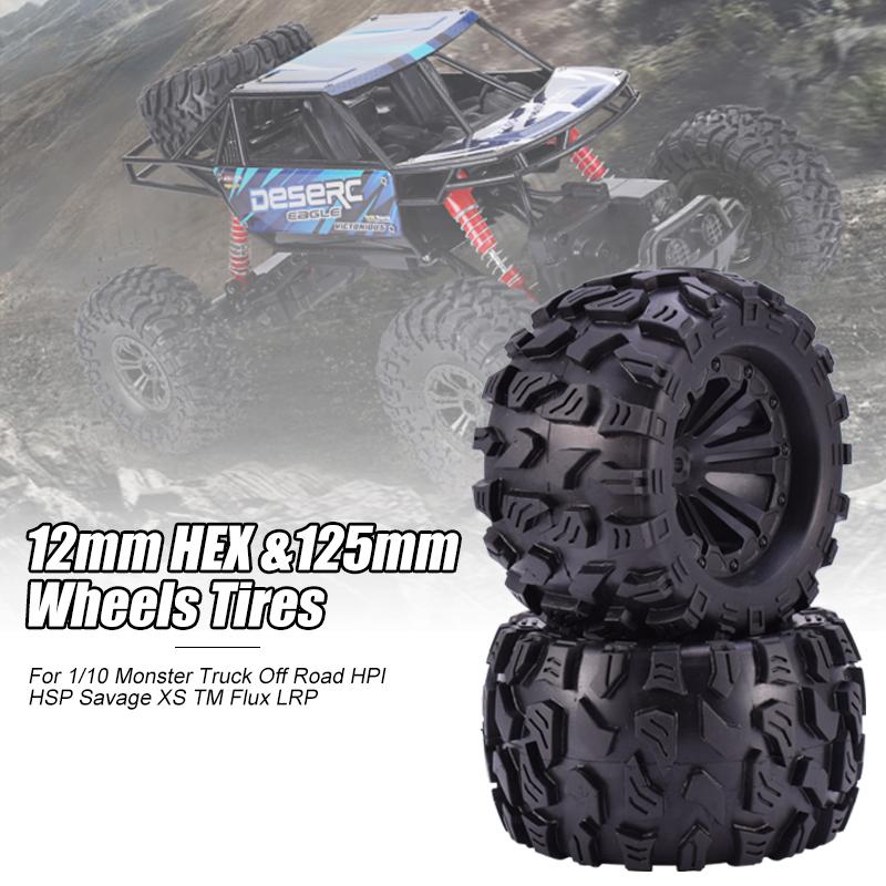 2pcs ZD 12mm Racing HEX &125mm Wheels Tires For 1/10 Monster Truck Off Road HPI HSP Savage XS TM Flux LRP