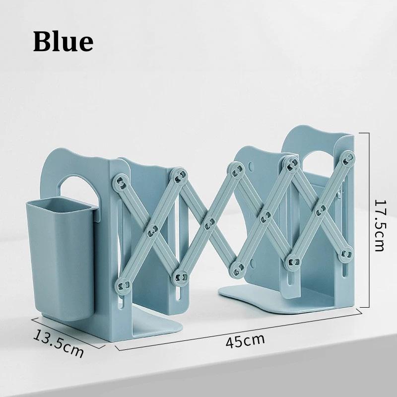 Retractable Bookends with Pen Holder Foldable Adjustable Desktop Book Stand Integrated Desk Book Storage Organizer