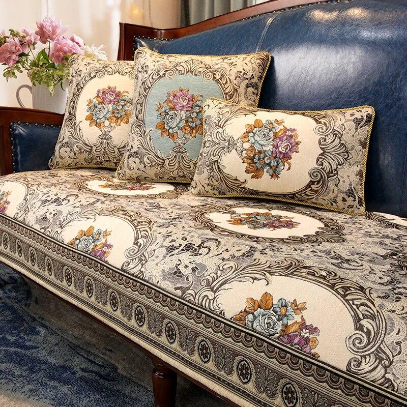 American Sofa Cushion Anti-slip Luxury Jacquard Embroidery Sofa Cover Retro Classic Living Room Furniture Protection Cover Decor