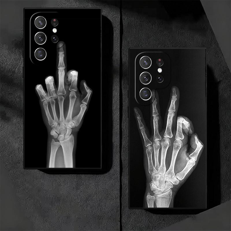 Funny X-Ray Hand Bones Soft Phone Case for Samsung Galaxy S26 S25 Edge S24 Ultra S23 Plus S22 S21 FE S20 Black Cover Back Shell