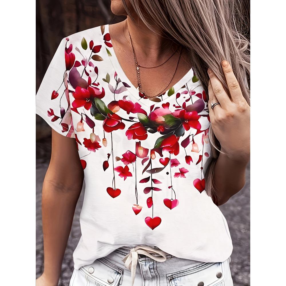 Colorful Creative 3D Pattern Summer Short Sleeved T-shirt Fashionable Comfortable Oversized Breathable Women's V-neck T-shirt