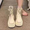 Fashion Thick soled British style black women's 2025 autumn new height increasing versatile retro thin short boots slim boots